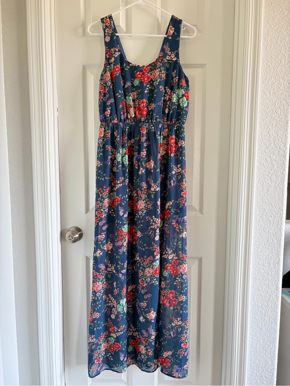 Forever 21 Navy Maxi Dress with Red, Pink & Mint Floral Print